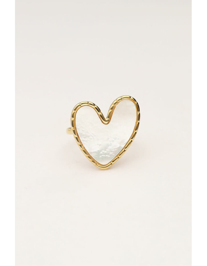 My Jewellery My Jewellery | Statement ring met parelmoer hartje - goud