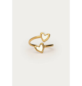 My Jewellery My Jewellery | Ring met twee parelmoer hartjes - goud