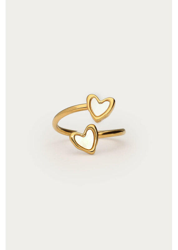 My Jewellery My Jewellery | Ring met twee parelmoer hartjes - goud