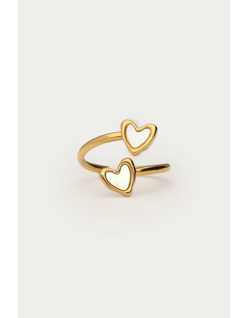 My Jewellery My Jewellery | Ring met twee parelmoer hartjes - goud