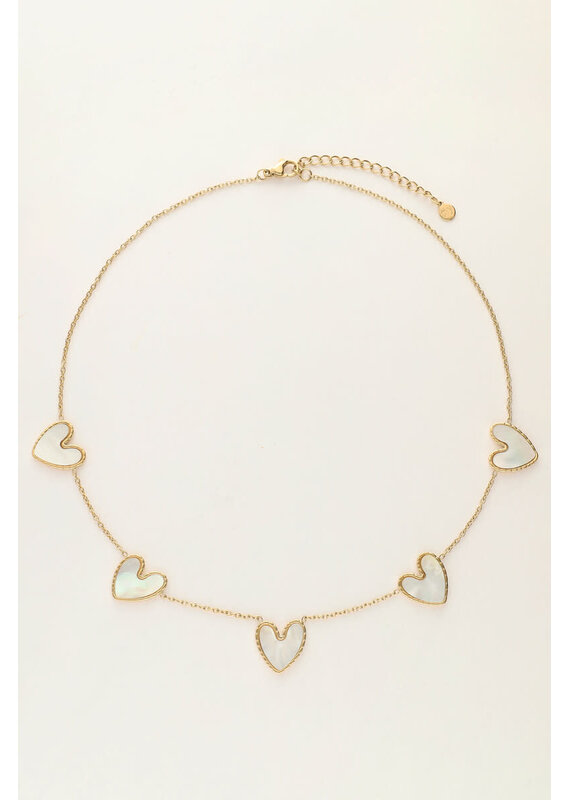 My Jewellery My Jewellery | Fijne ketting met parelmoer hartjes - goud