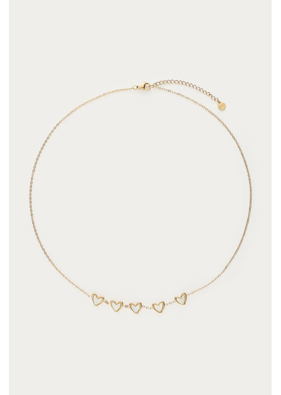 My Jewellery My Jewellery | Ketting met vijf parelmoer hartjes - goud