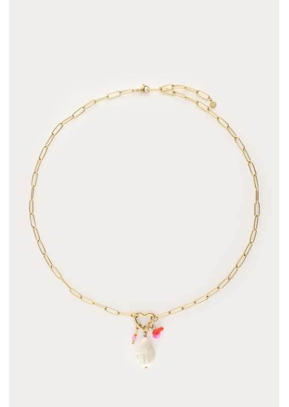 My Jewellery My Jewellery | Botanical schakelketting met hartjes bedel en kralen - goud