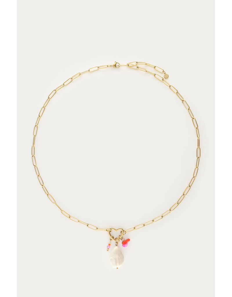 My Jewellery My Jewellery | Botanical schakelketting met hartjes bedel en kralen - goud