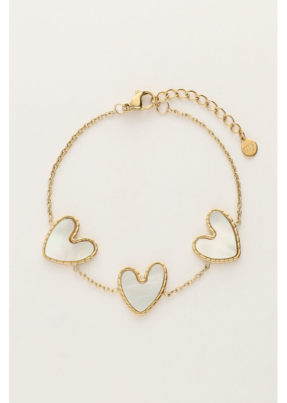 My Jewellery My Jewellery | Fijne armband met parelmoer hartjes - goud