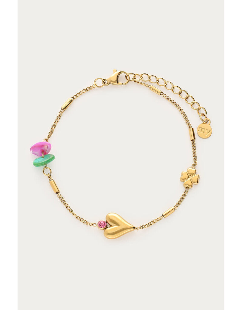 My Jewellery My Jewellery | Armband met klaver & hart - goud