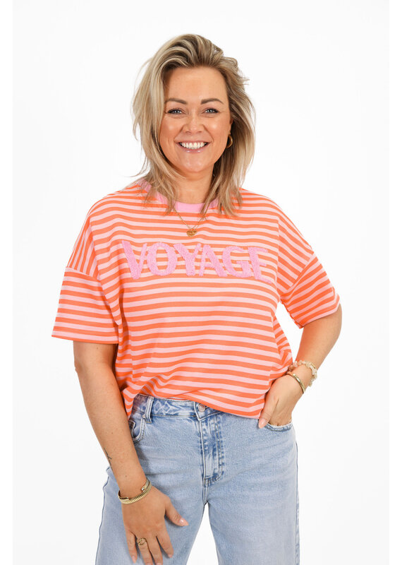 21Jewelz Gestreept t-shirt voyage - oranje/roze