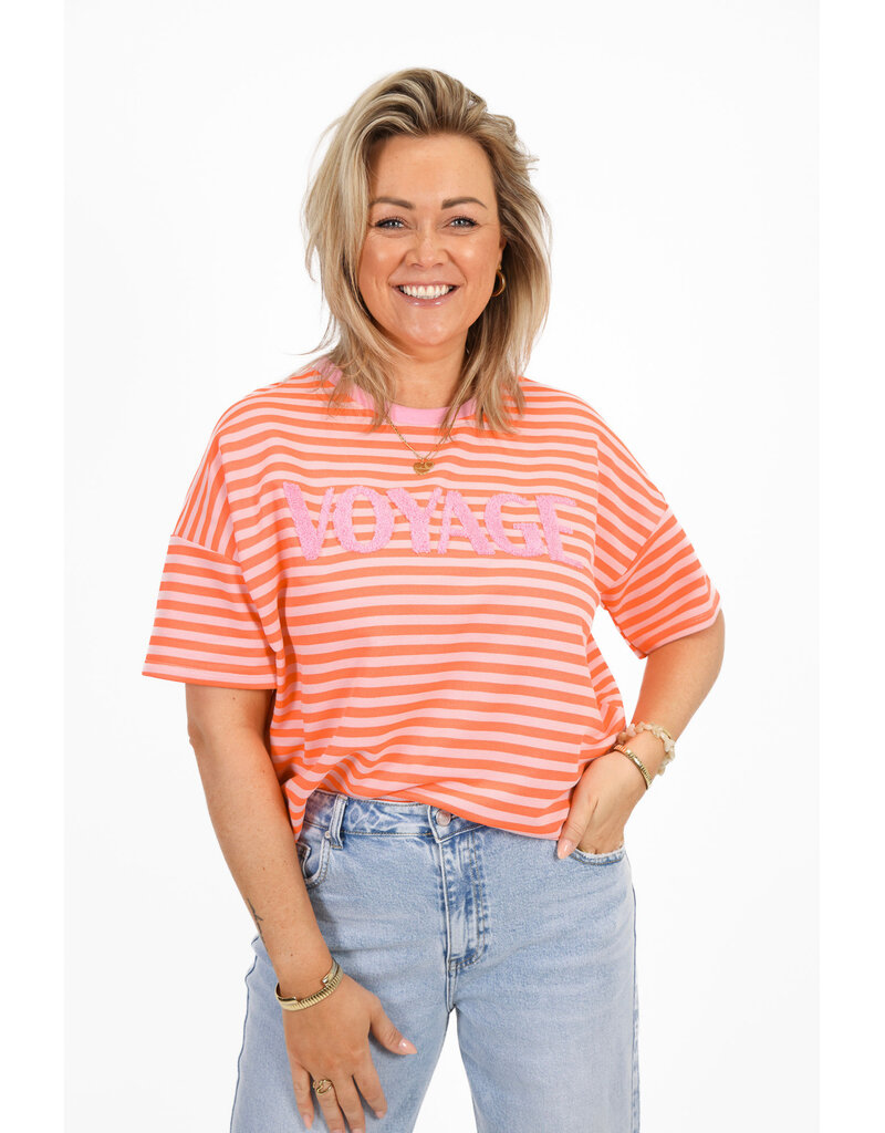 21Jewelz Gestreept t-shirt voyage - oranje/roze