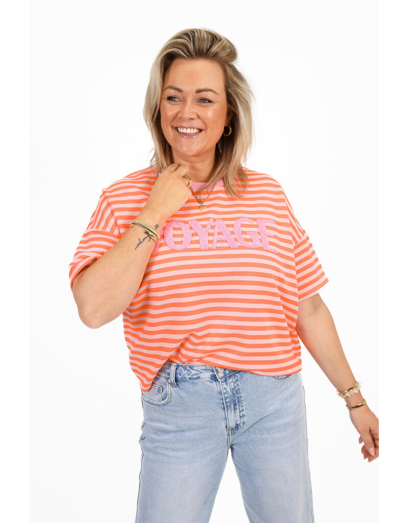 21Jewelz Gestreept t-shirt voyage - oranje/roze