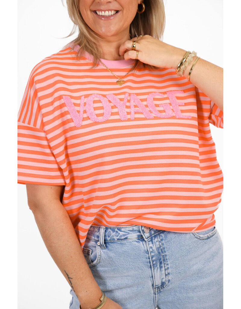 21Jewelz Gestreept t-shirt voyage - oranje/roze