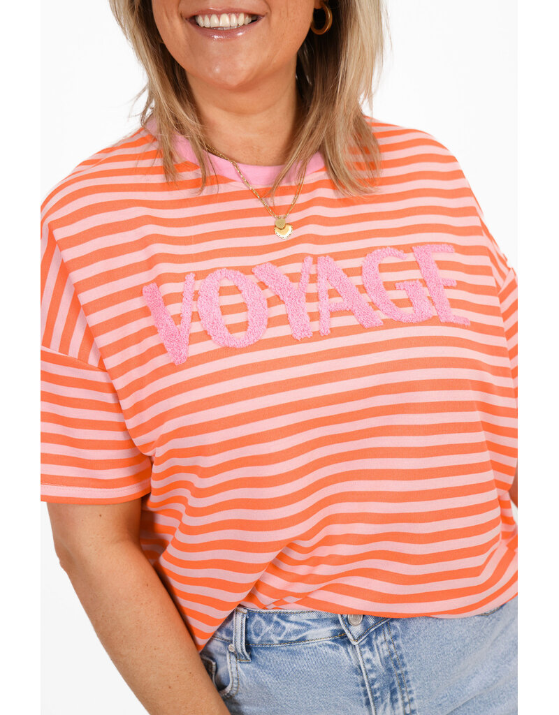 21Jewelz Gestreept t-shirt voyage - oranje/roze