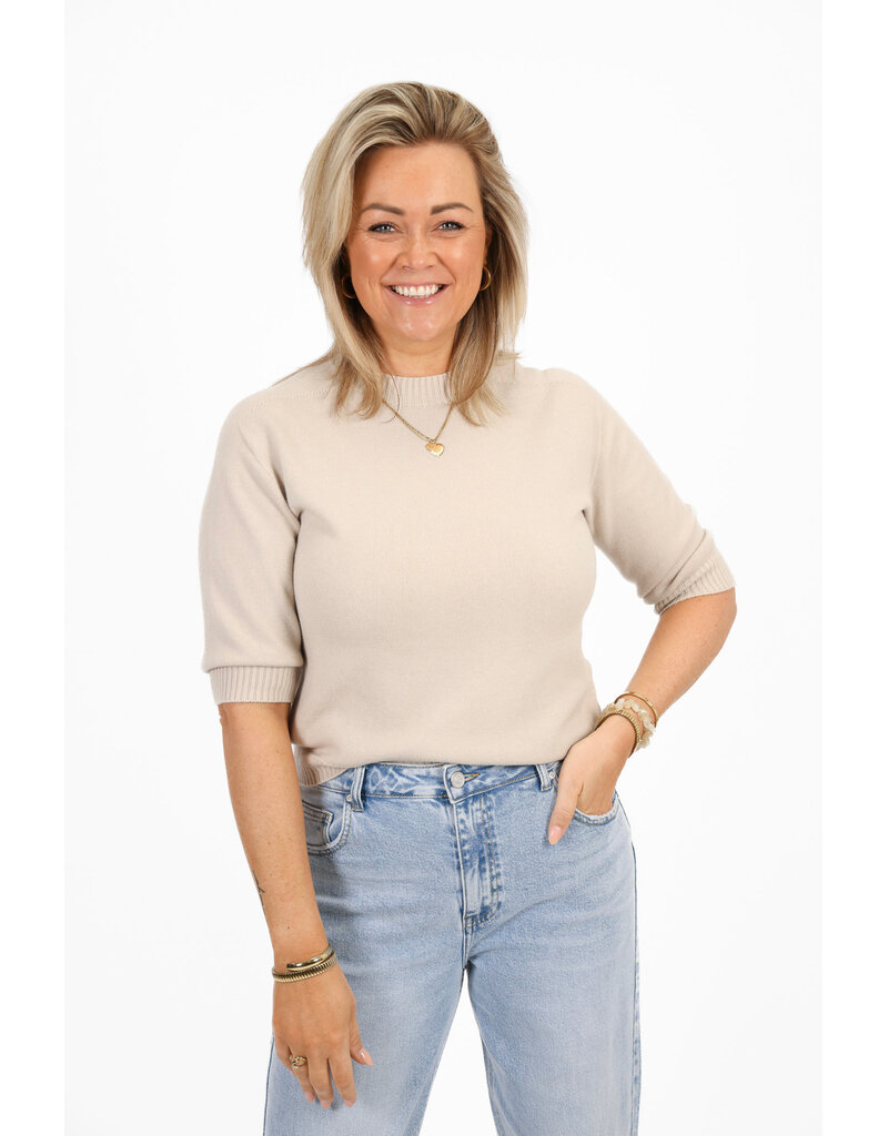 21Jewelz Fijn gebreid truitje met korte mouw - licht beige