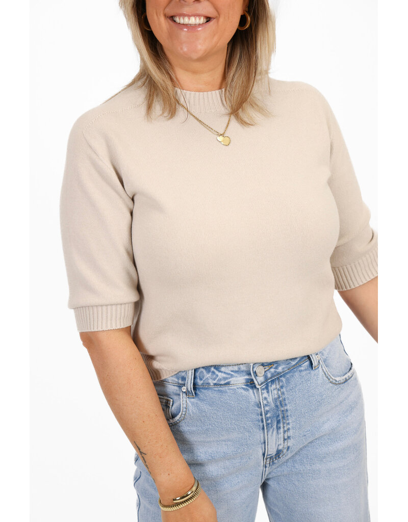 21Jewelz Fijn gebreid truitje met korte mouw - licht beige