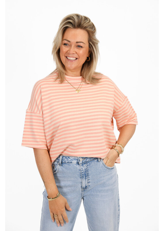 21Jewelz Gestreept shirt met drie kwart mouwen - koraal