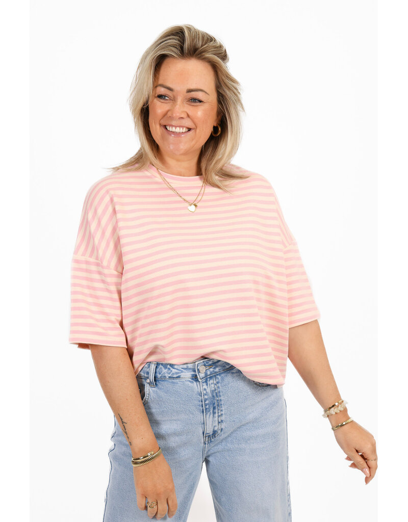 21Jewelz Gestreept shirt met drie kwart mouwen - roze