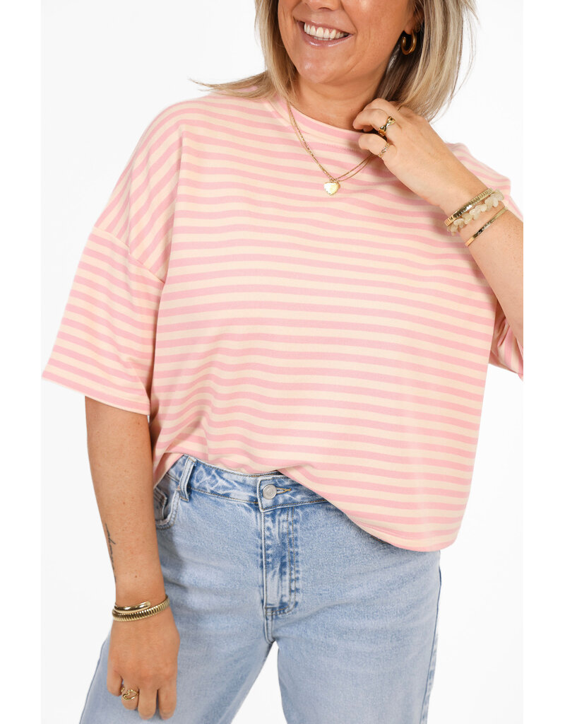 21Jewelz Gestreept shirt met drie kwart mouwen - roze