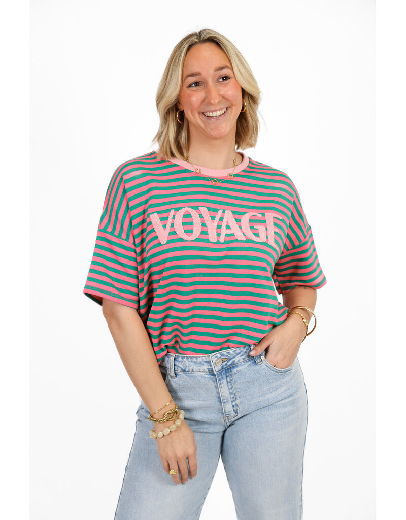 21Jewelz Gestreept t-shirt voyage - roze/groen