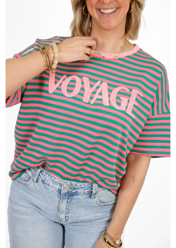 21Jewelz Gestreept t-shirt voyage - roze/groen