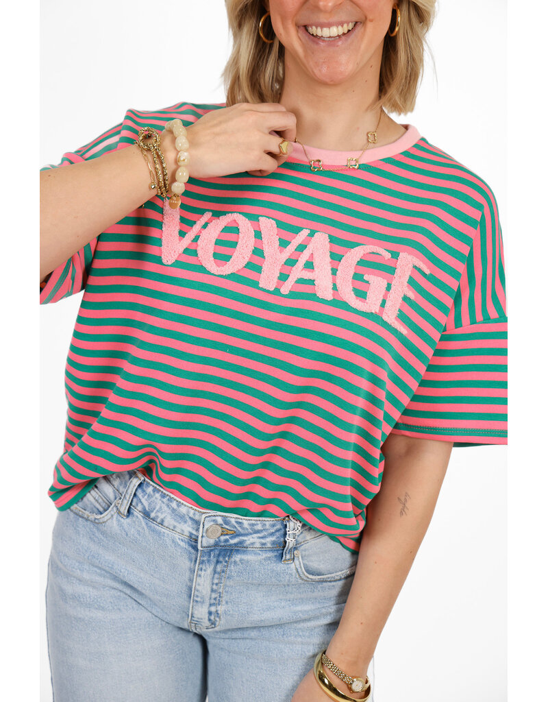 21Jewelz Gestreept t-shirt voyage - roze/groen