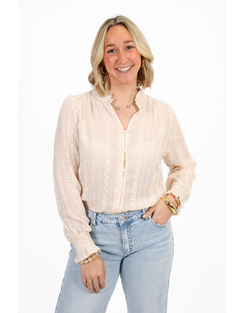 21Jewelz Geborduurde blouse met knoopjes - beige