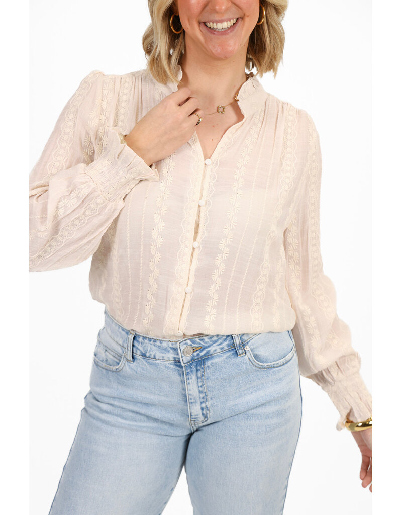 21Jewelz Geborduurde blouse met knoopjes - beige
