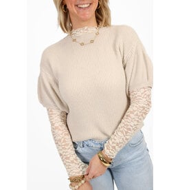 21Jewelz Geribbeld truitje met korte mouw - beige