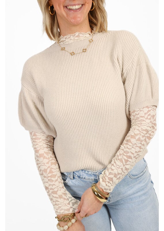 21Jewelz Geribbeld truitje met korte mouw - beige