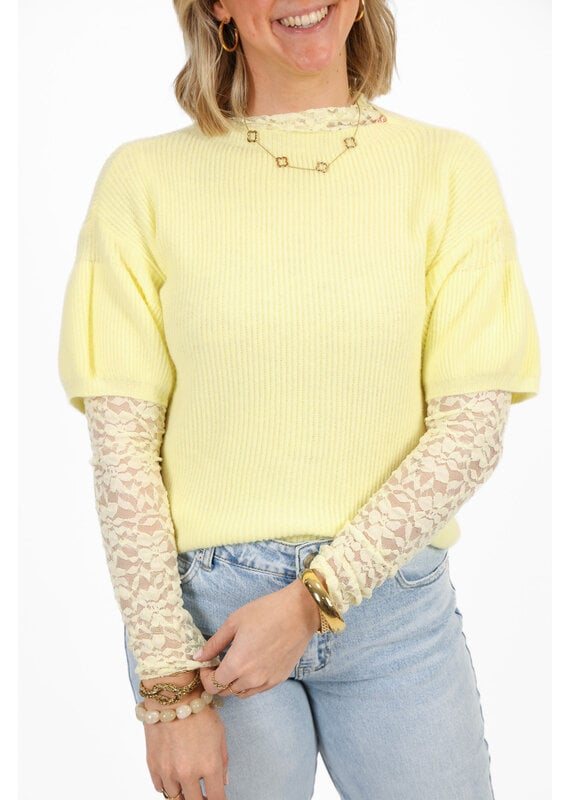 21Jewelz Geribbeld truitje met korte mouw - geel