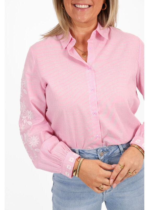 21Jewelz Gestreepte blouse met borduursels op de mouw - roze
