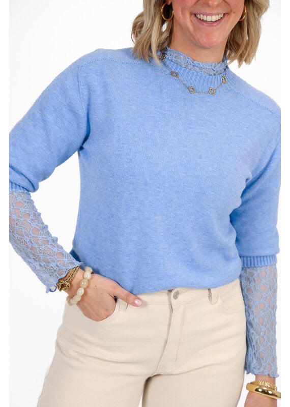 21Jewelz Fijn gebreid truitje met korte mouw - lavendel blauw