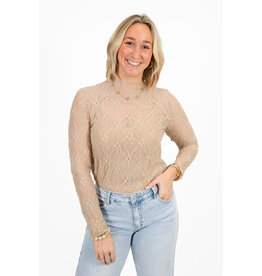 21Jewelz Kanten top met ruitpatroon - beige