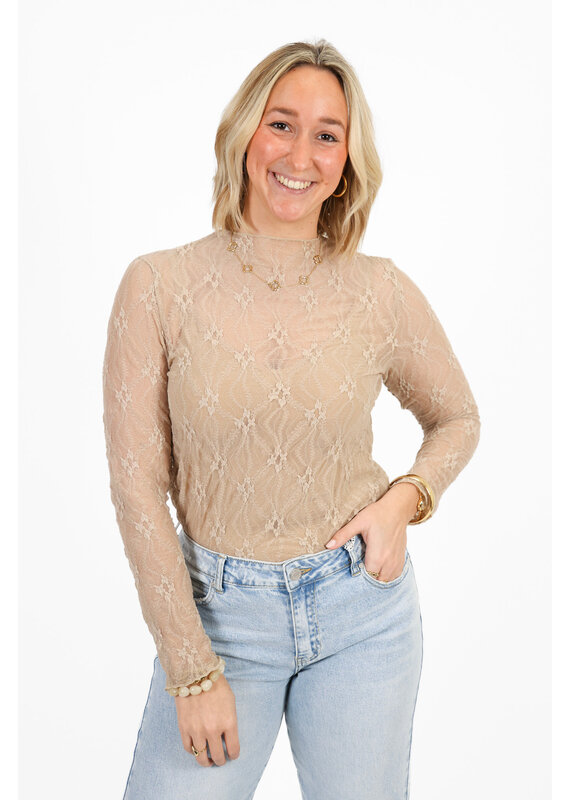 21Jewelz Kanten top met ruitpatroon - beige