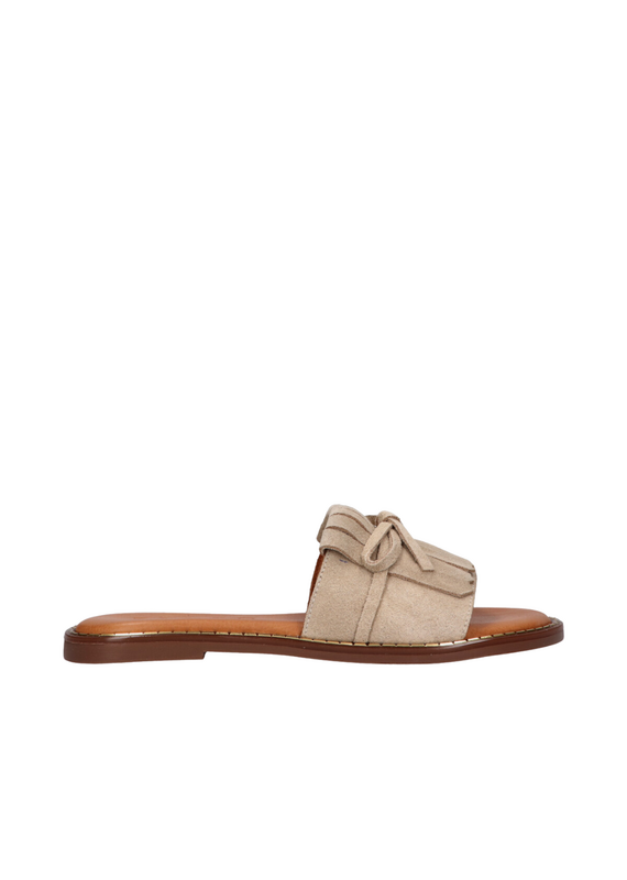 Tango Tango | Slipper Audrey met franjes - suede beige