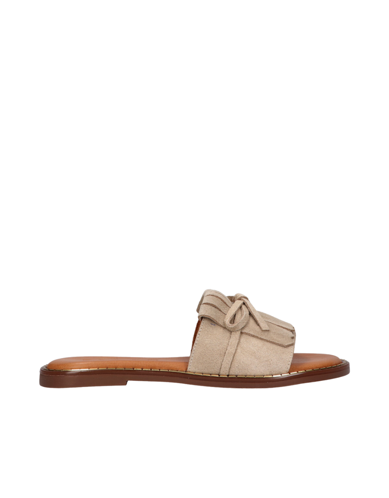 Tango Tango | Slipper Audrey met franjes - suede beige
