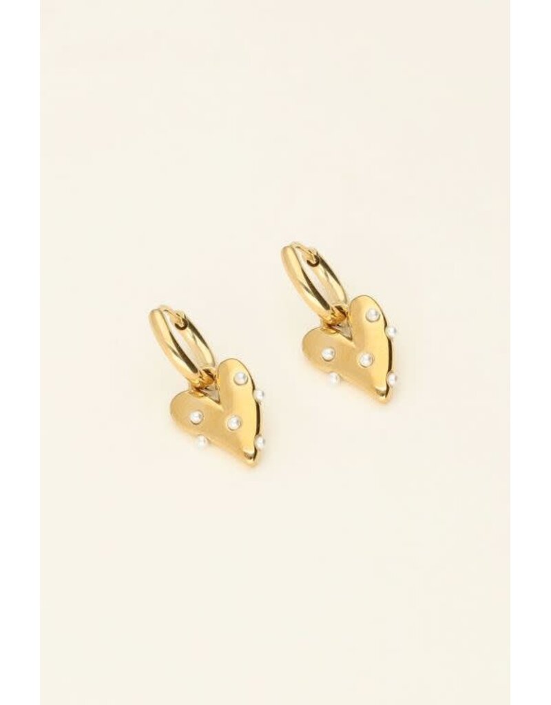21Jewelz My Jewellery | Kleine oorringen met hart en parels - goud