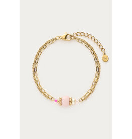 My Jewellery My Jewellery | Botanical dubbele armband met roze kraal - goud