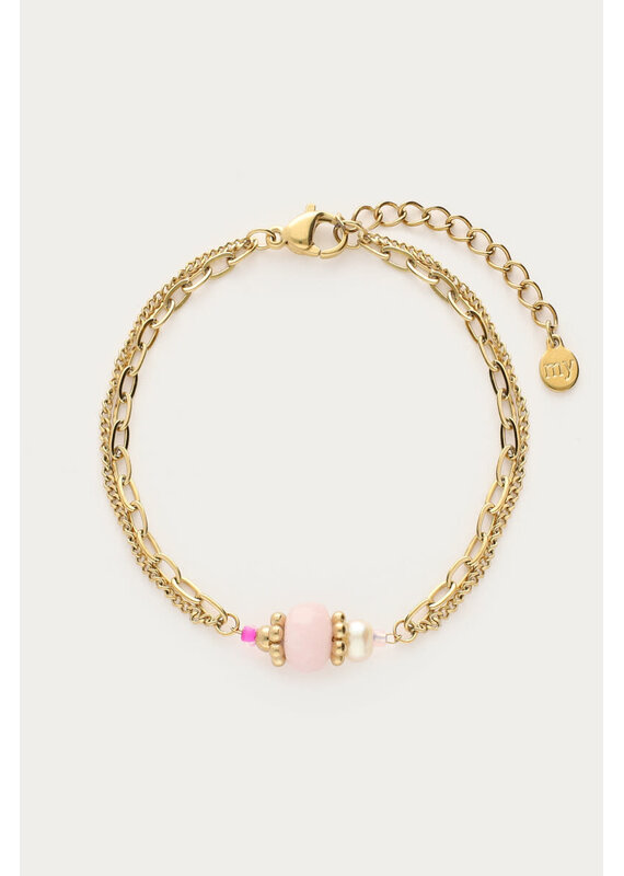 My Jewellery My Jewellery | Botanical dubbele armband met roze kraal - goud