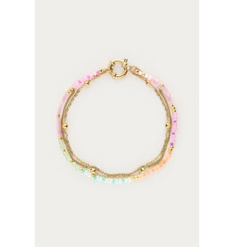 My Jewellery My Jewellery | Botanical driedubbele armband met multikleur kralen - goud
