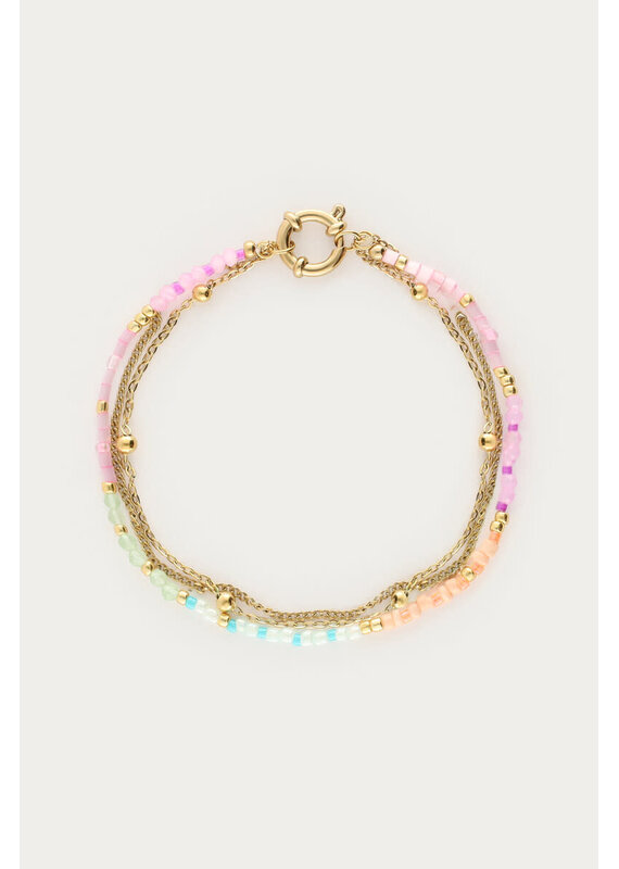 My Jewellery My Jewellery | Botanical driedubbele armband met multikleur kralen - goud