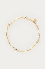 My Jewellery My Jewellery | Botanical elastieken armband met zoetwaterparel bloemen - goud