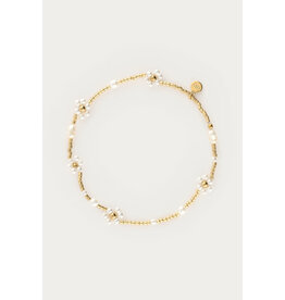 My Jewellery My Jewellery | Botanical elastieken armband met zoetwaterparel bloemen - goud