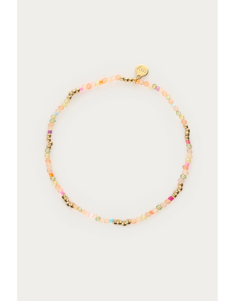 My Jewellery My Jewellery | Botanical elastieken armband met groene kralen - goud