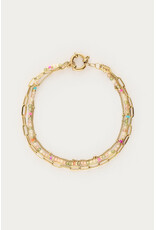 My Jewellery My Jewellery | Botanical driedubbele armband met licht groene kralen - goud