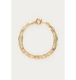 My Jewellery My Jewellery | Botanical driedubbele armband met licht groene kralen - goud