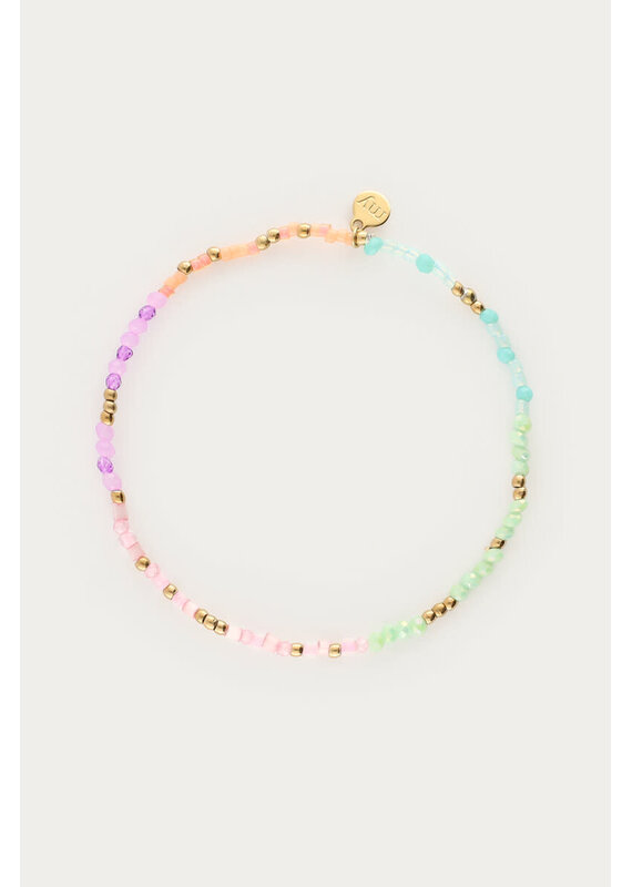 My Jewellery My Jewellery | Botanical elastieken armband met multikleur kralen - goud