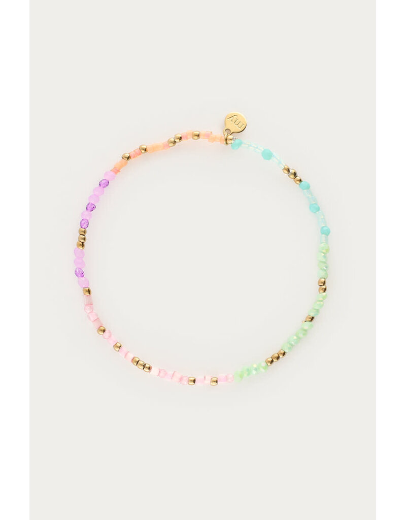 My Jewellery My Jewellery | Botanical elastieken armband met multikleur kralen - goud