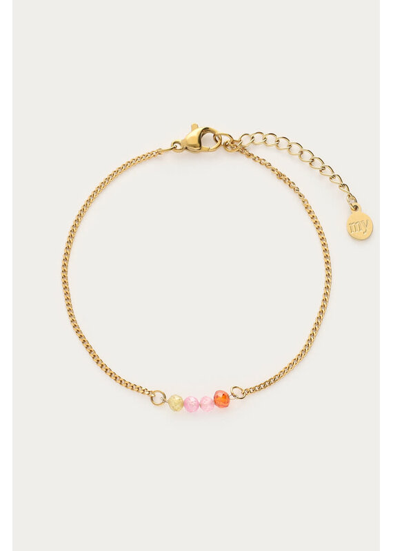 My Jewellery My Jewellery | Botanical armband met vier multikleur kralen - goud