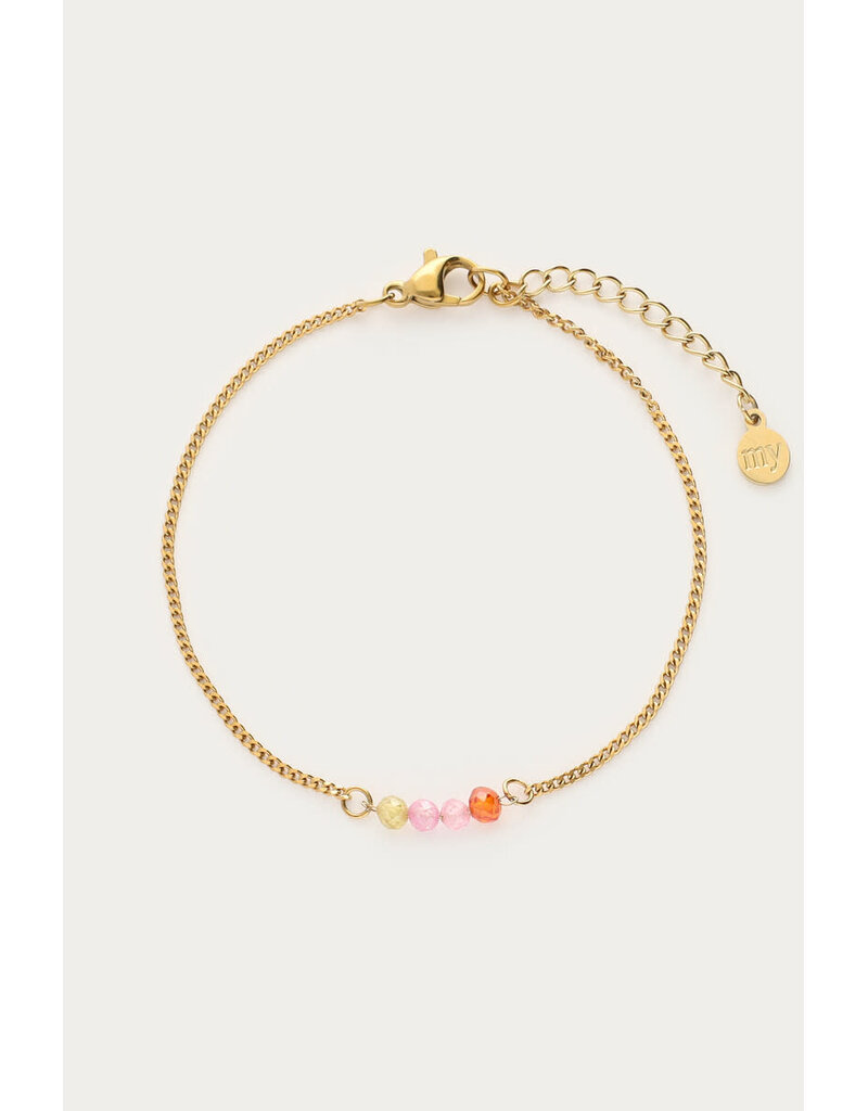My Jewellery My Jewellery | Botanical armband met vier multikleur kralen - goud