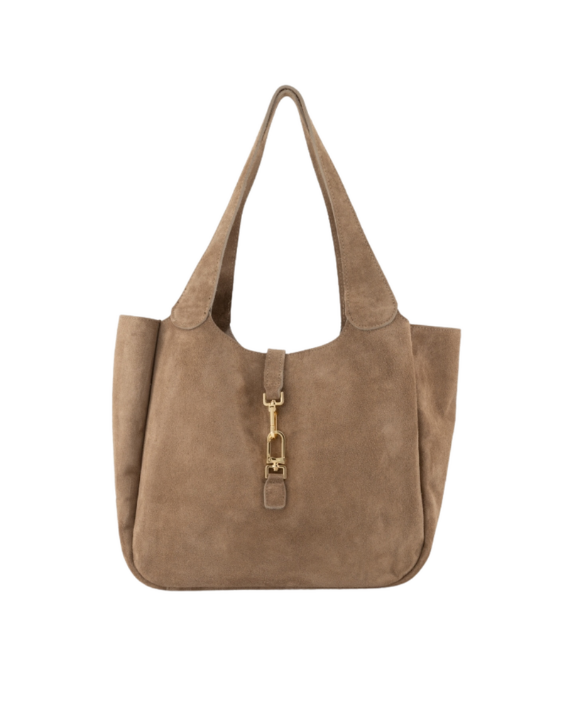 21Jewelz Luxe suede shopper met gouden details - taupe