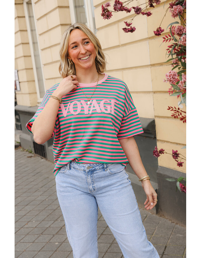 21Jewelz Gestreept t-shirt voyage - roze/groen